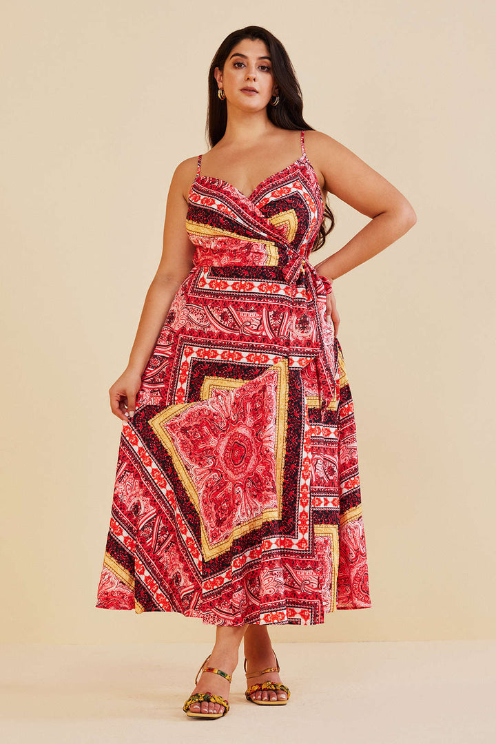 Plus Size Bohemian Print Wrap Maxi Dress