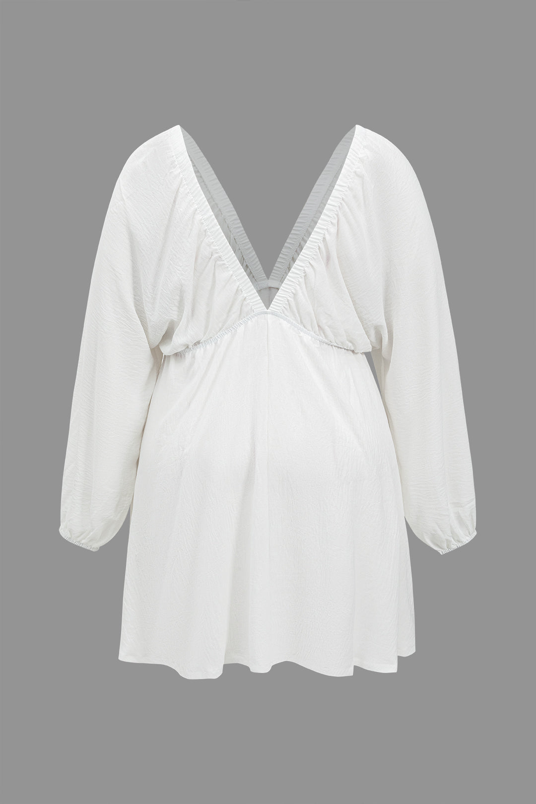 Plus Size Solid Bell Sleeves Ruched Mini Dress