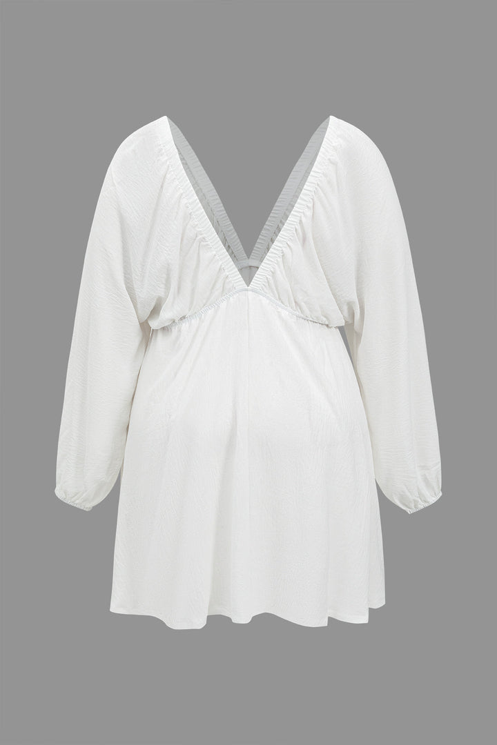 Plus Size Solid Bell Sleeves Ruched Mini Dress