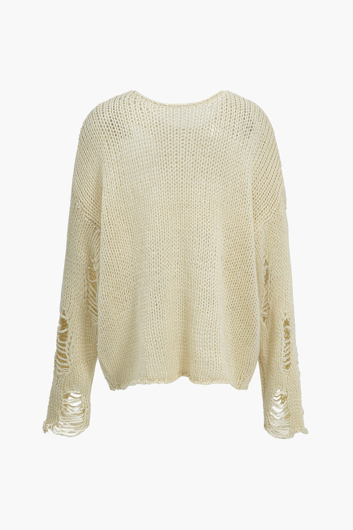 Solid Knit Cut Out Long-Sleeve Top
