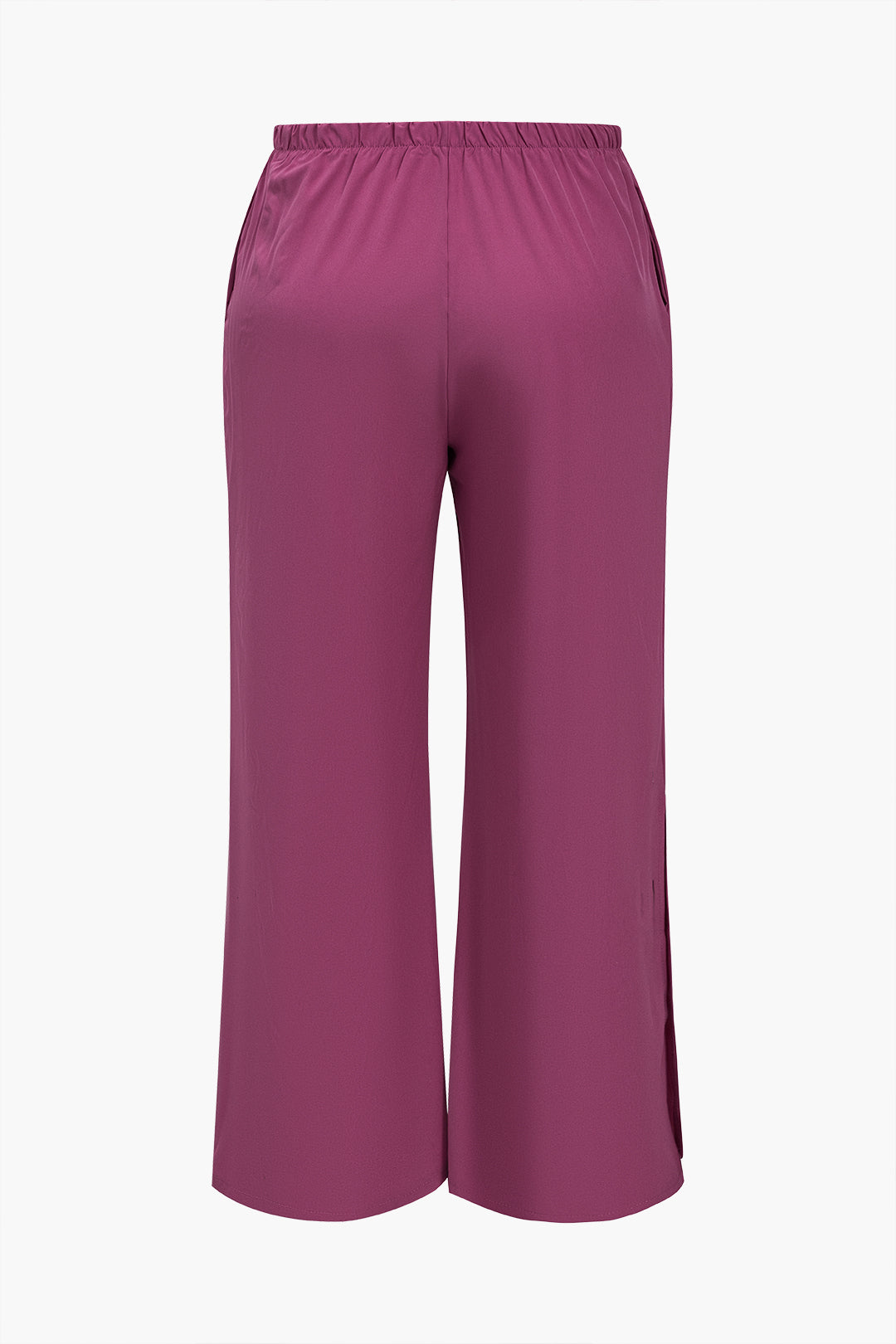Plus Size Solid Pocket Ankle Split Trouser Set