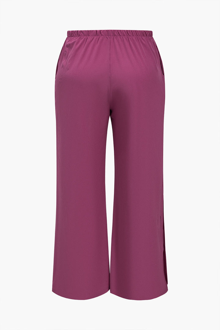 Plus Size Solid Pocket Ankle Split Trouser Set