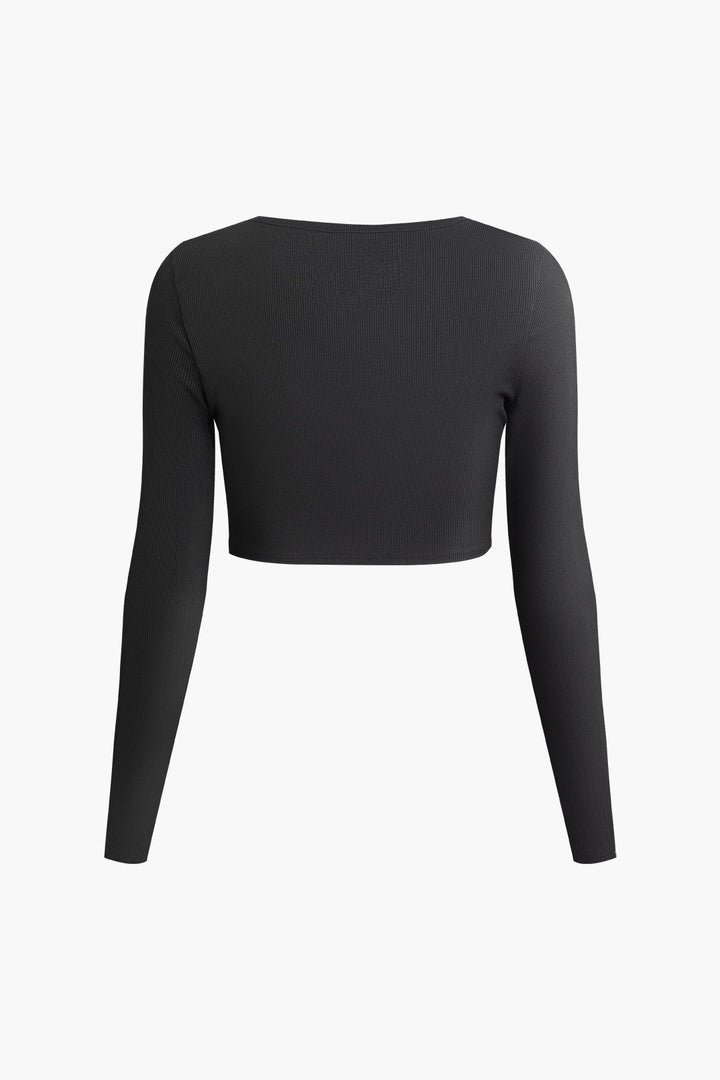 Basic Solid Knit Long Sleeve Crop Top And Split Skirt Set