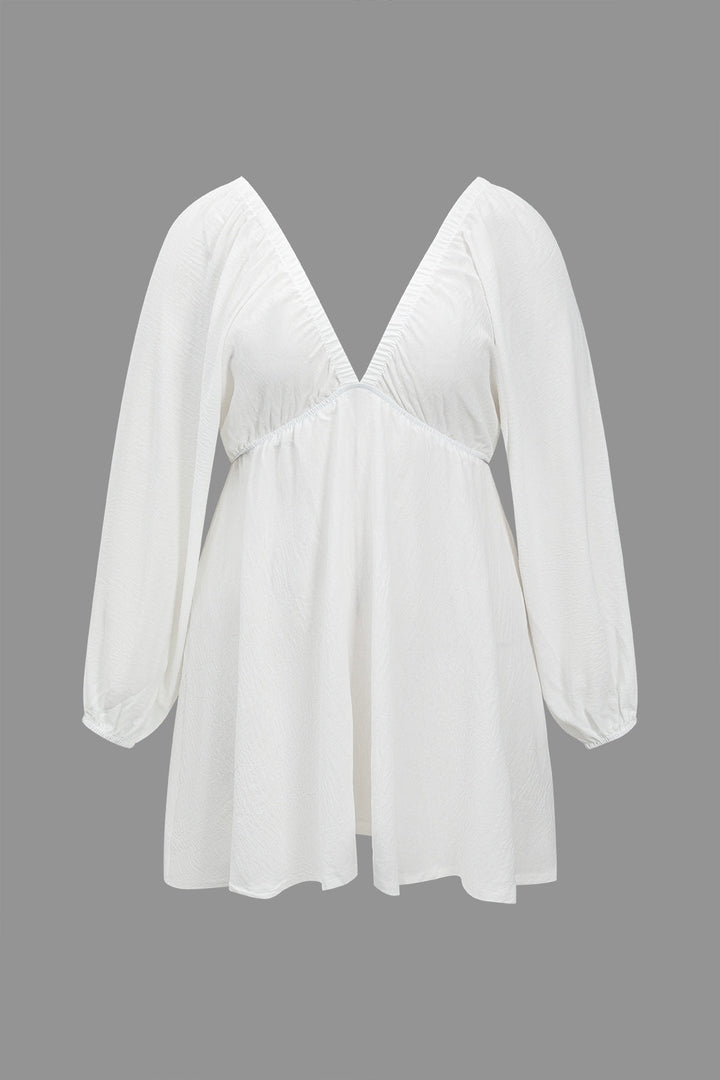 Plus Size Solid Bell Sleeves Ruched Mini Dress