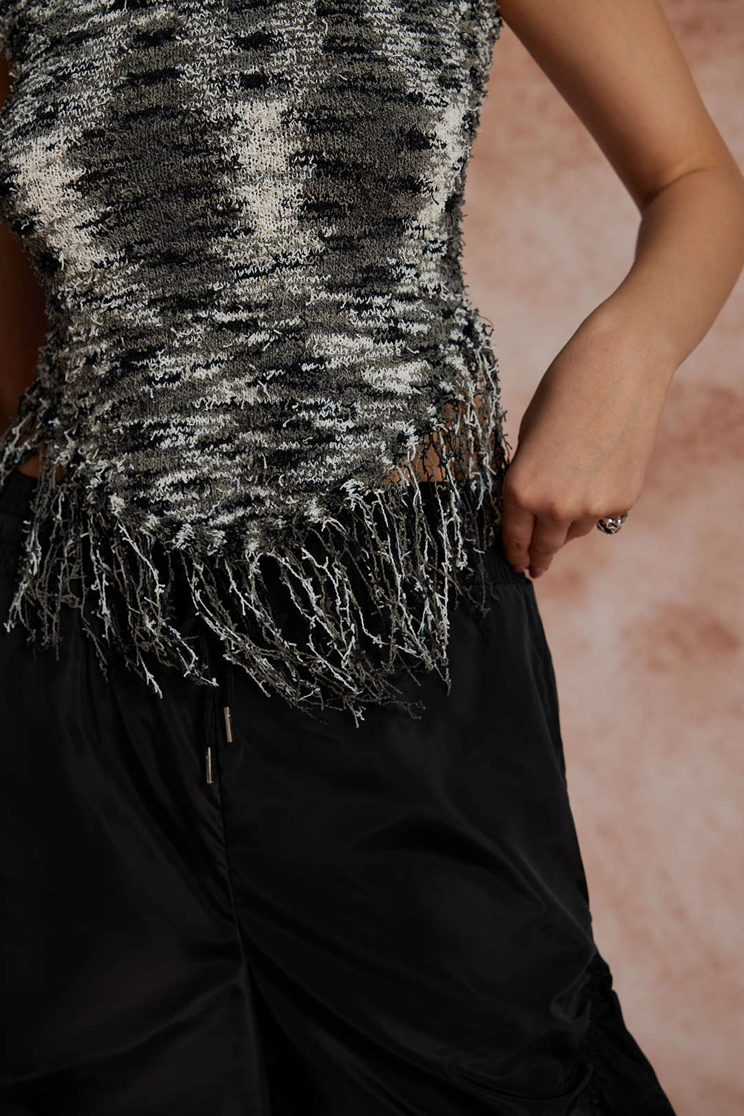 Solid Knit Fringe Tank Top