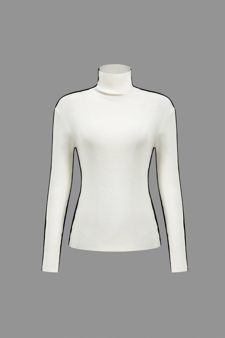 Knit Contrast Whipstitching Long-Sleeve Top