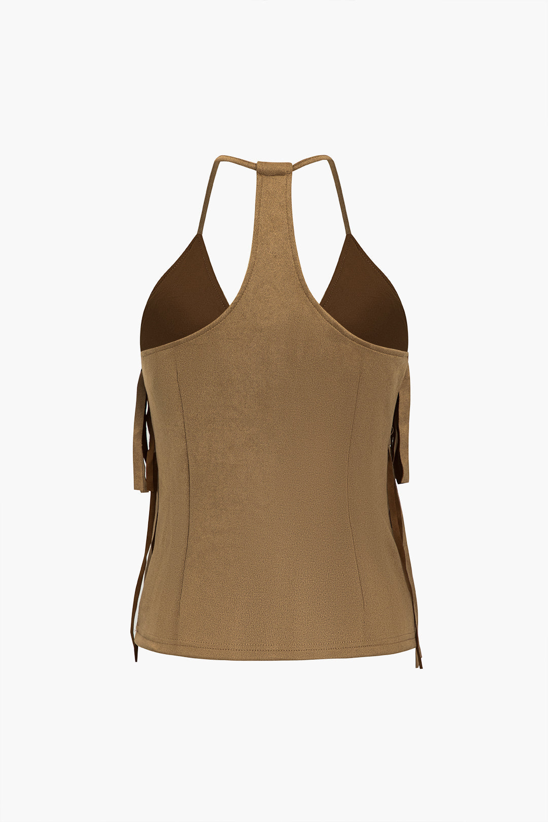 Solid Suede Fringe V-Neck Double Layer Cami Top