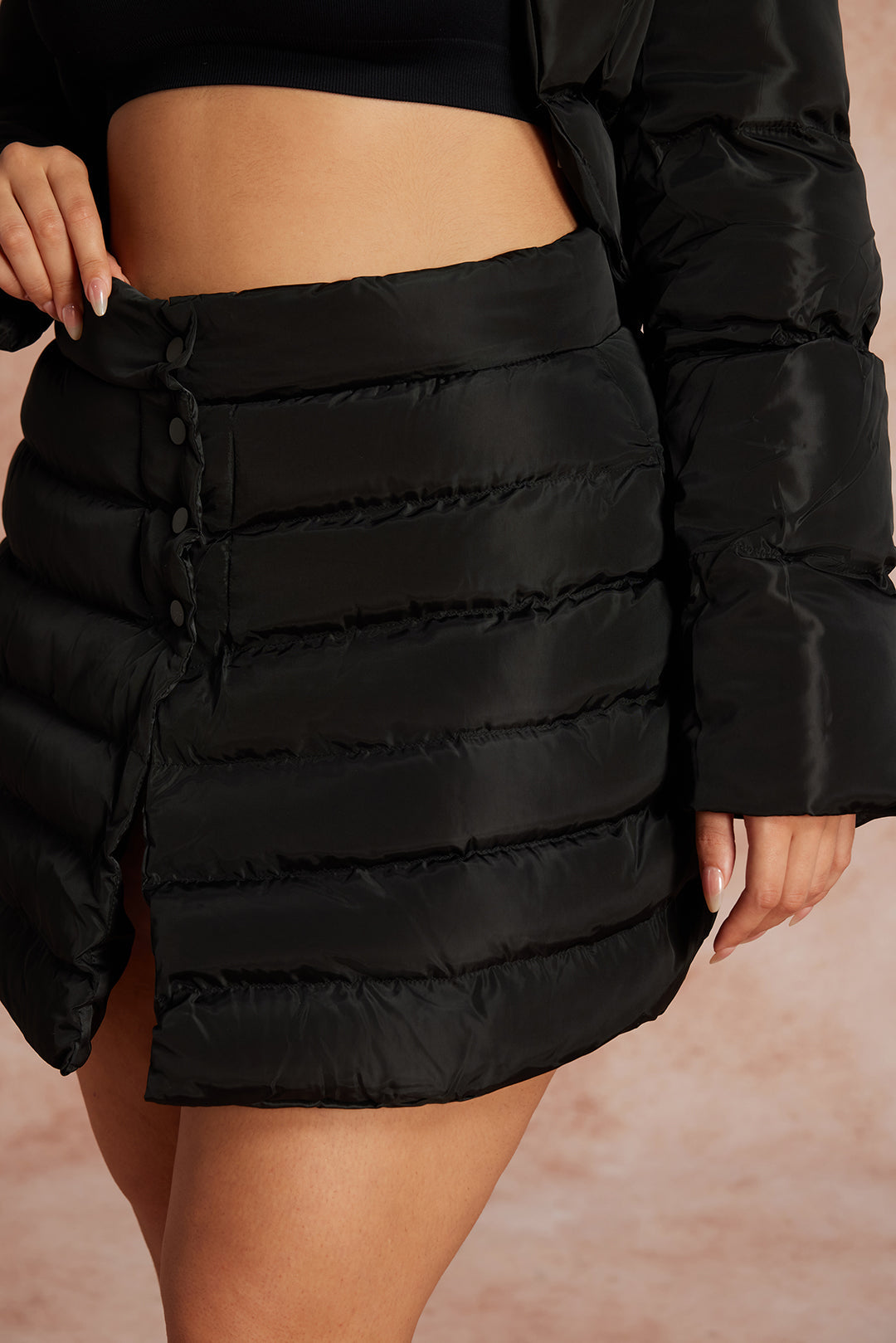 Plus Size Solid Slit Button Mini Skirt