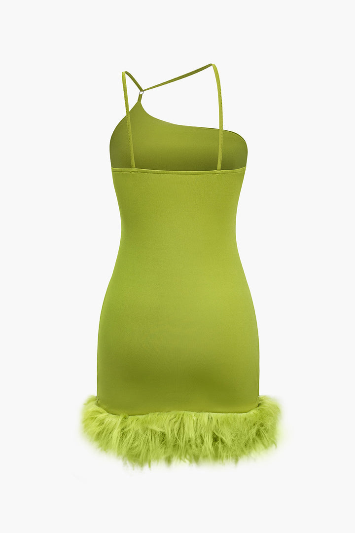 Solid Feather Detail Backless Mini Dress
