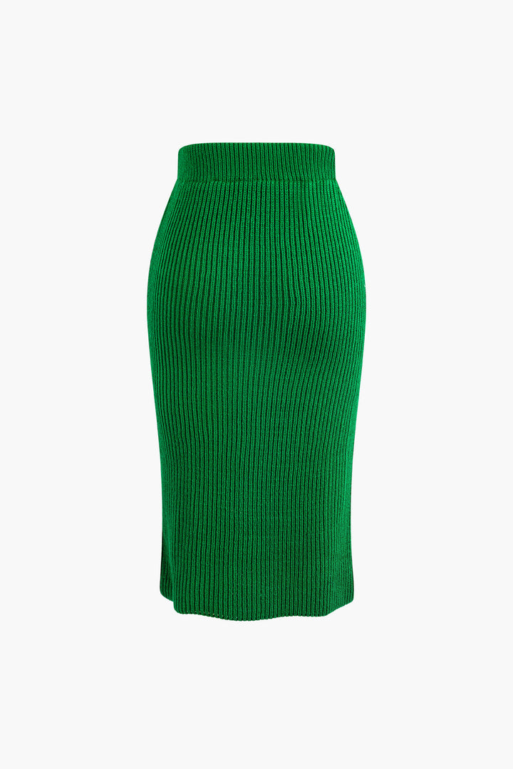V-neck Long Sleeve Sweater And Skirt Set