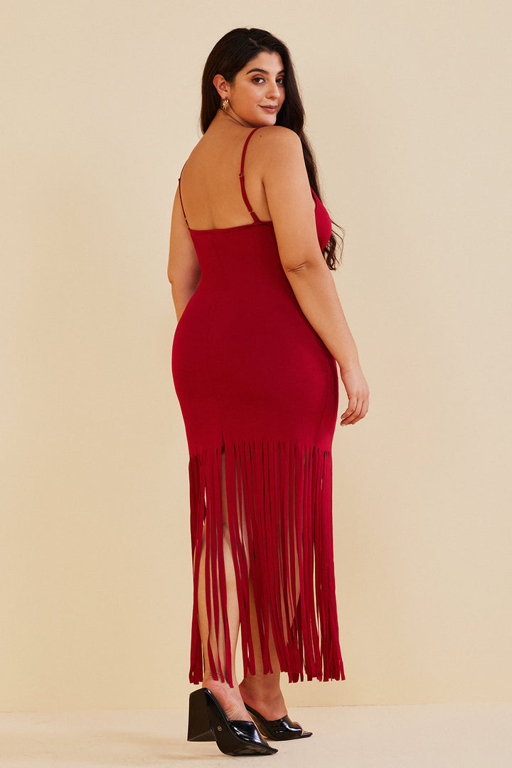 Plus Size Fringe Cami  Midi Dress