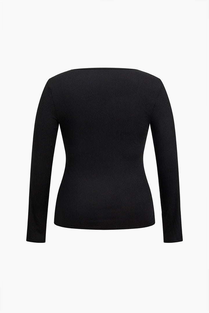 Plus Size Solid Long-Sleeve Top
