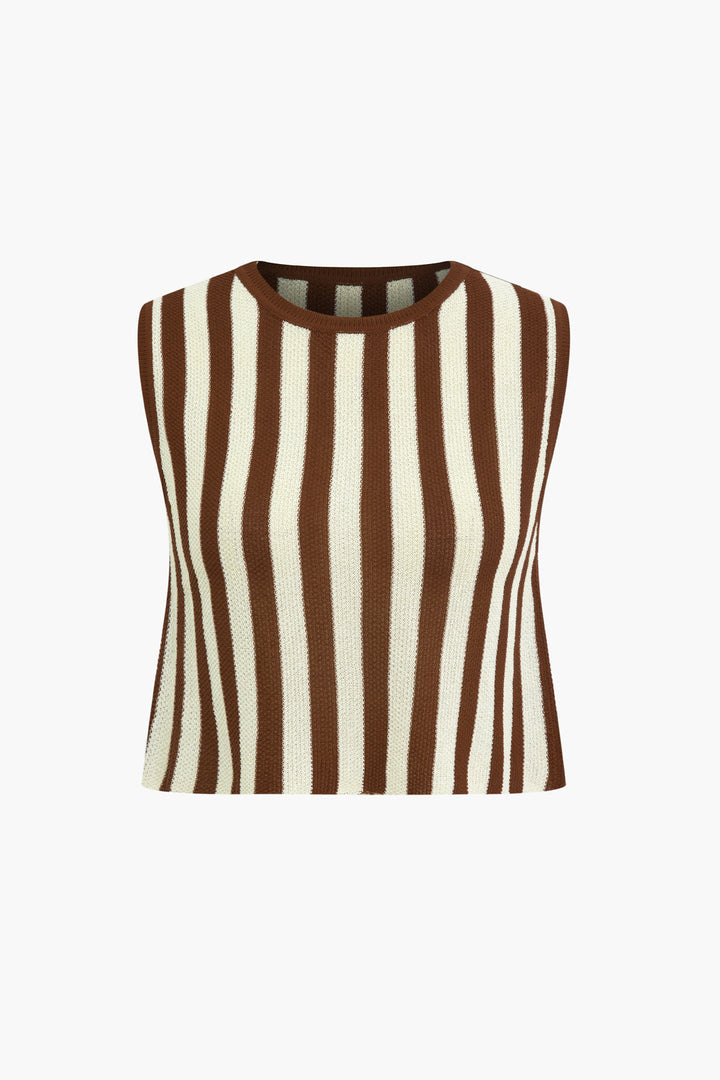 Stripe Print Knit Sleeveless Tank Top