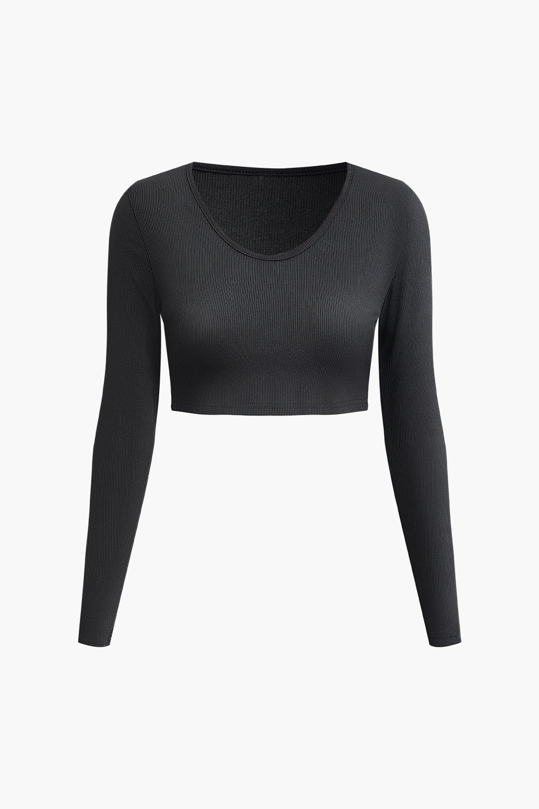 Basic Solid Knit Long Sleeve Crop Top And Split Skirt Set