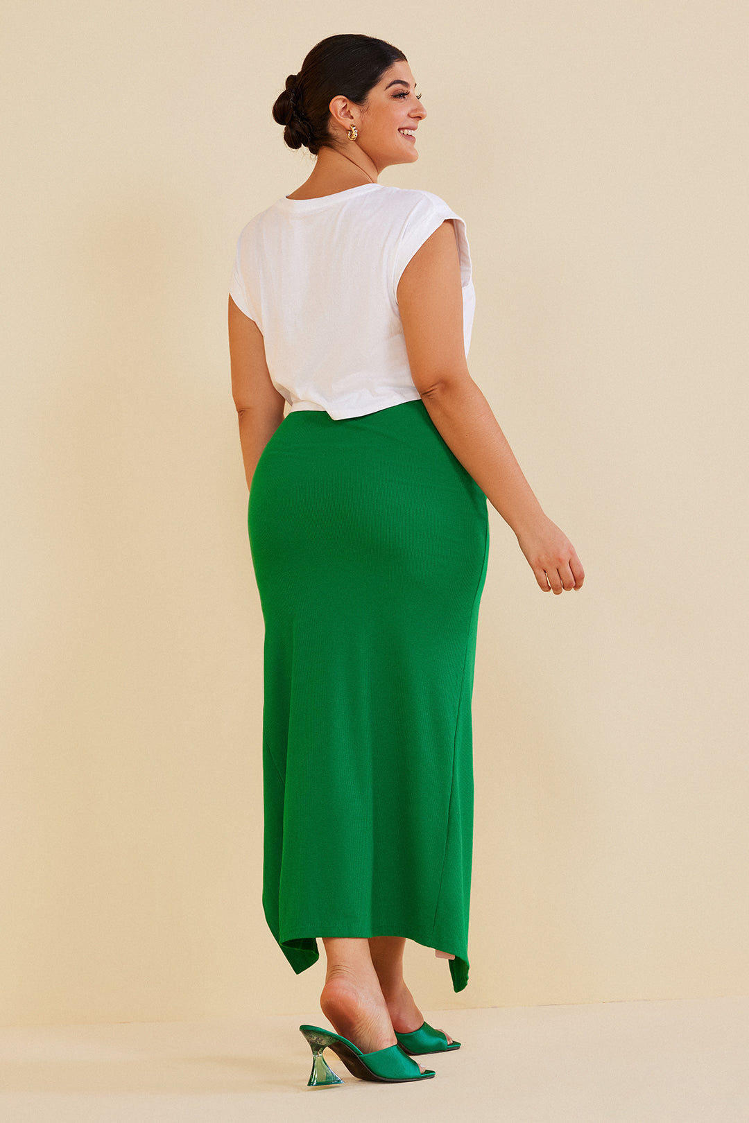 Plus Size Knot Side Slit Knit Midi Skirt