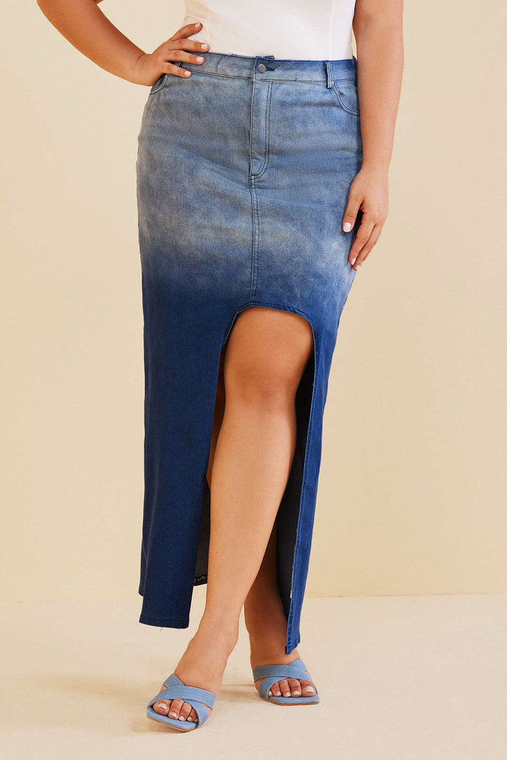 Plus Size Split Denim Skirt