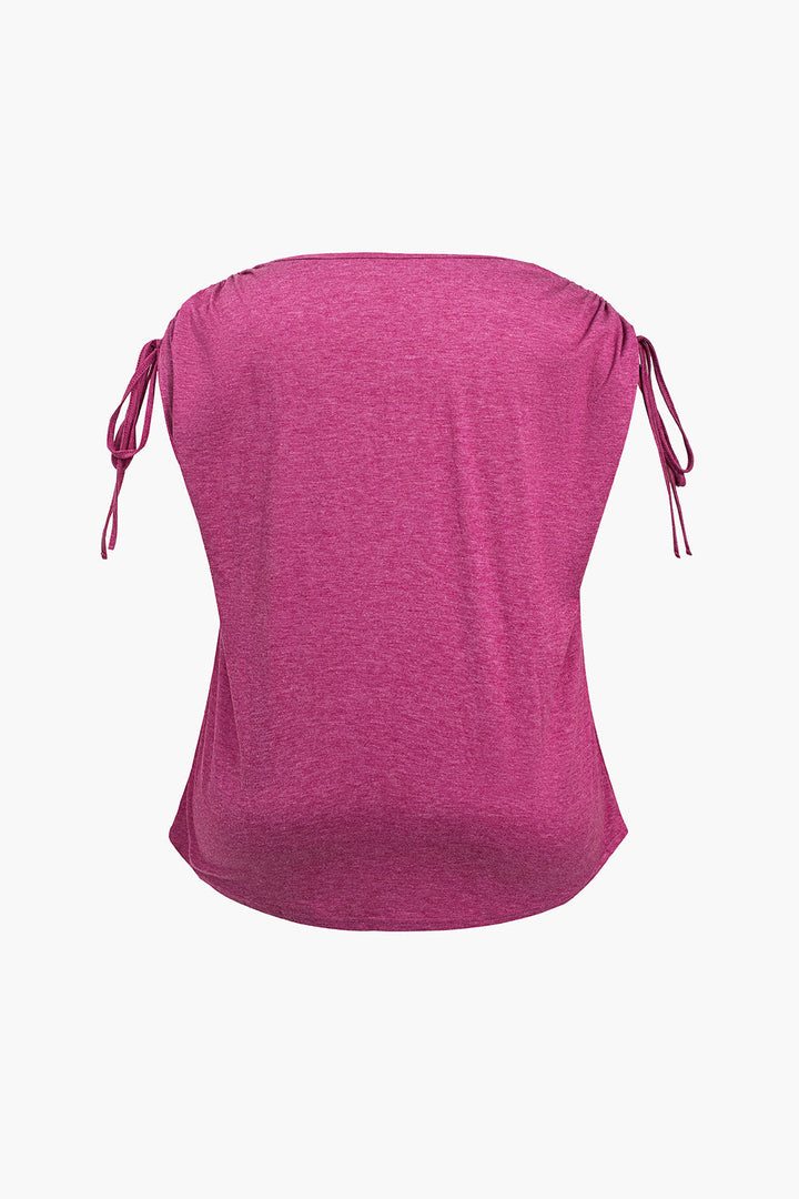 Plus Size Solid Drawstring V-Neck T-Shirt