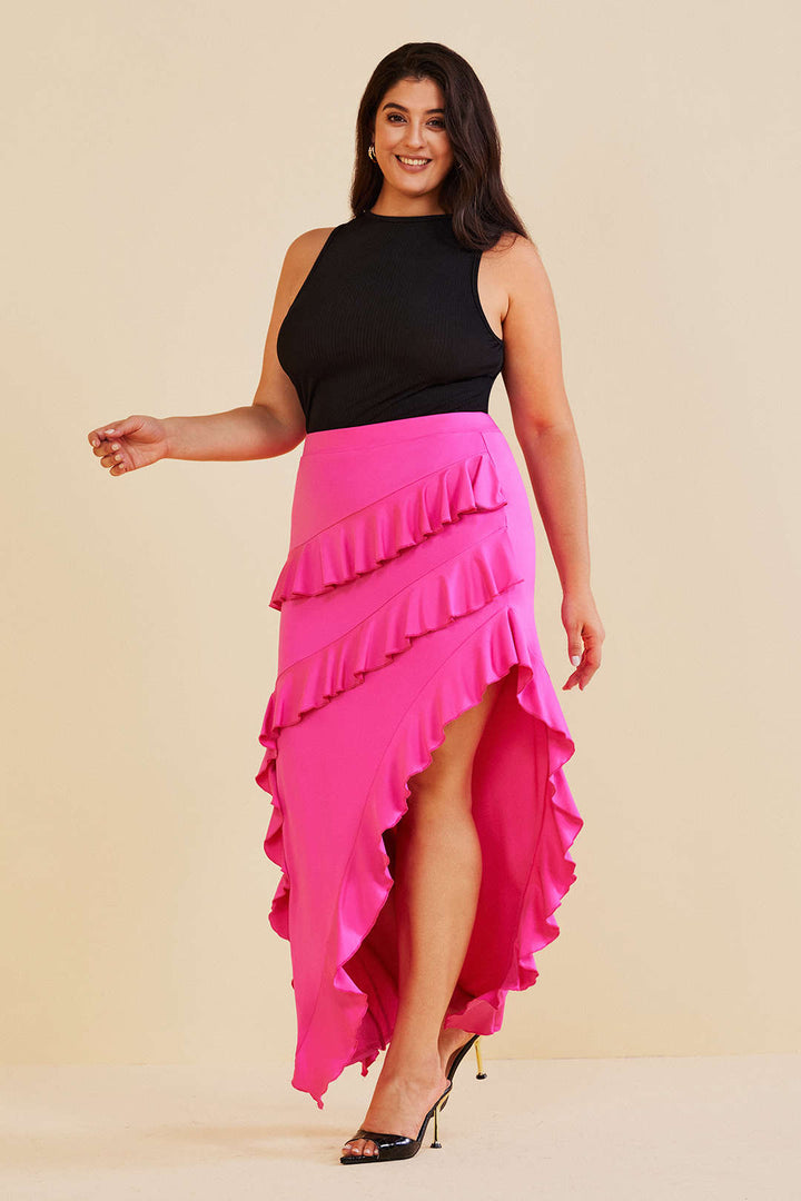 Plus Size Layered Ruffle Split Skirt
