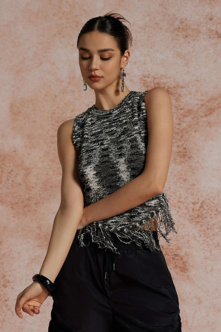 Solid Knit Fringe Tank Top