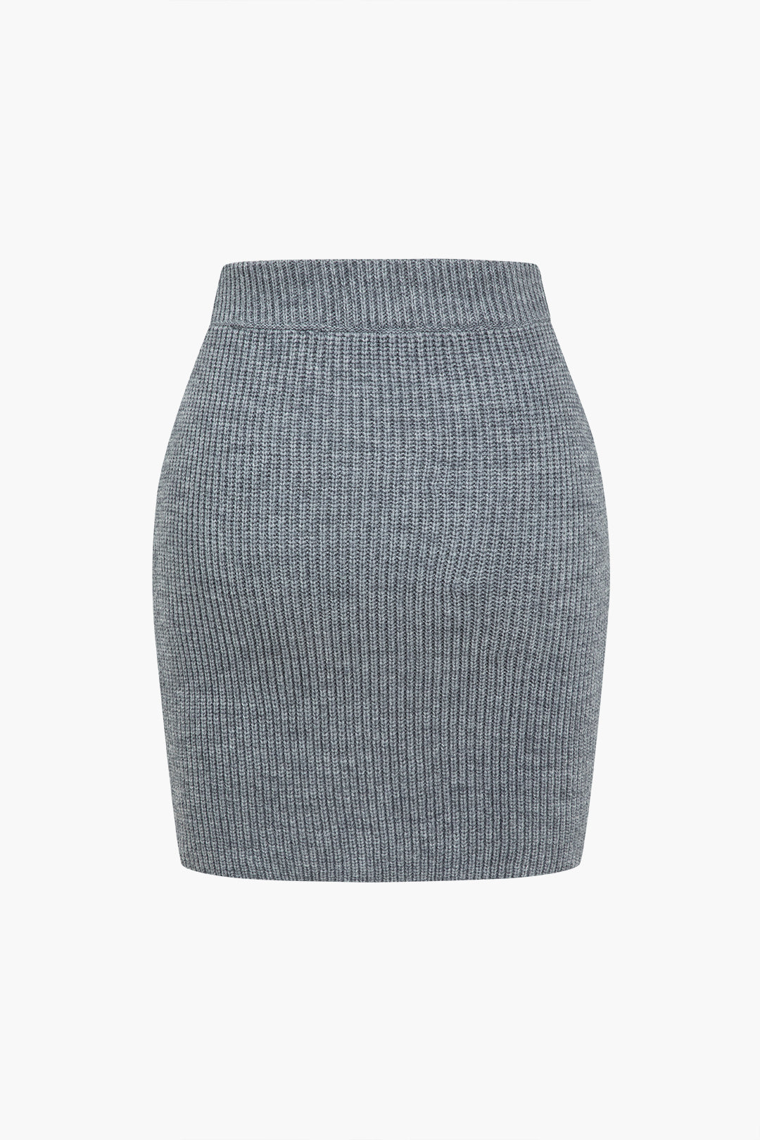 Solid  Knit Button V-neck Top And Mini Skirt Set