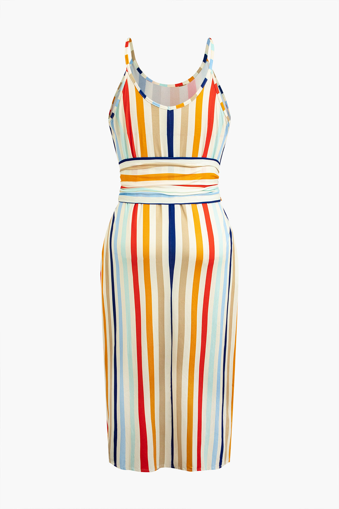 Plus Size Striped Slip Maxi Dress With Waist Tie