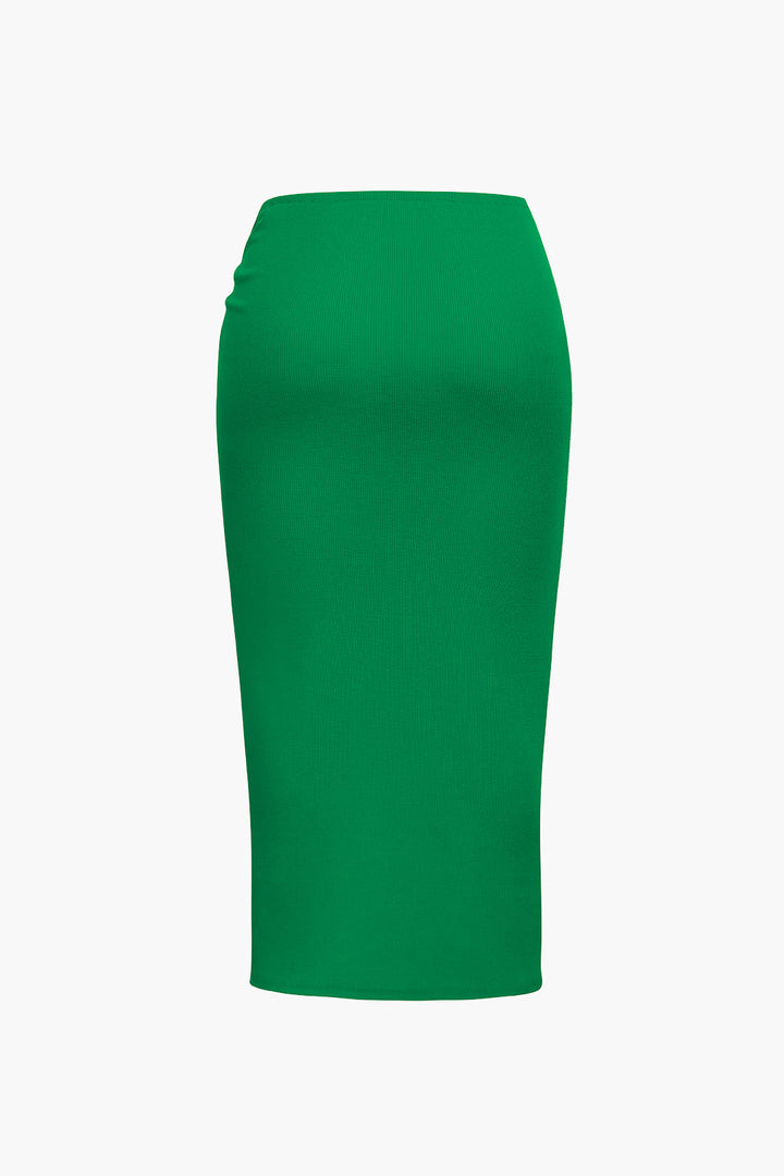 Plus Size Knot Side Slit Knit Midi Skirt