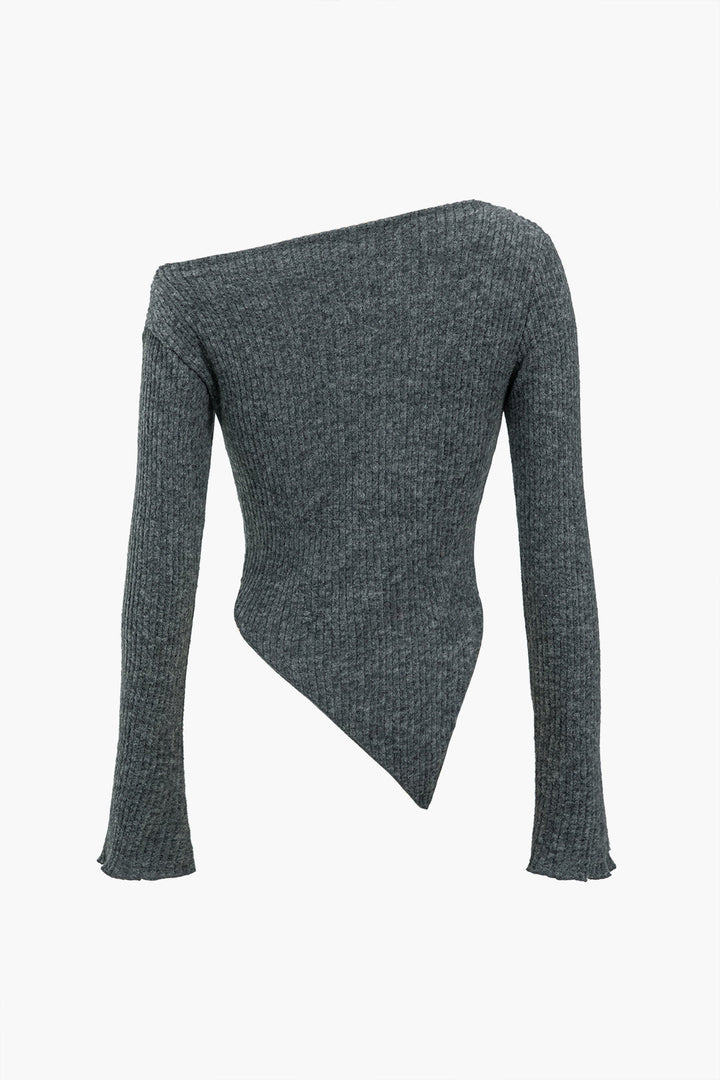 Solid Knit  Asymmetrical Long-Sleeve Top
