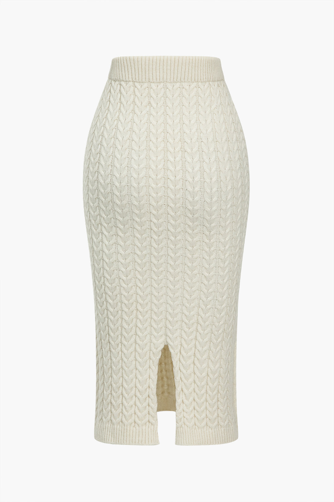 Solid Knit Long Sleeve Top And Slit Skirt Set