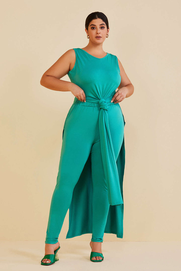 Plus Size Tank Slit Skirt Set With Leggings