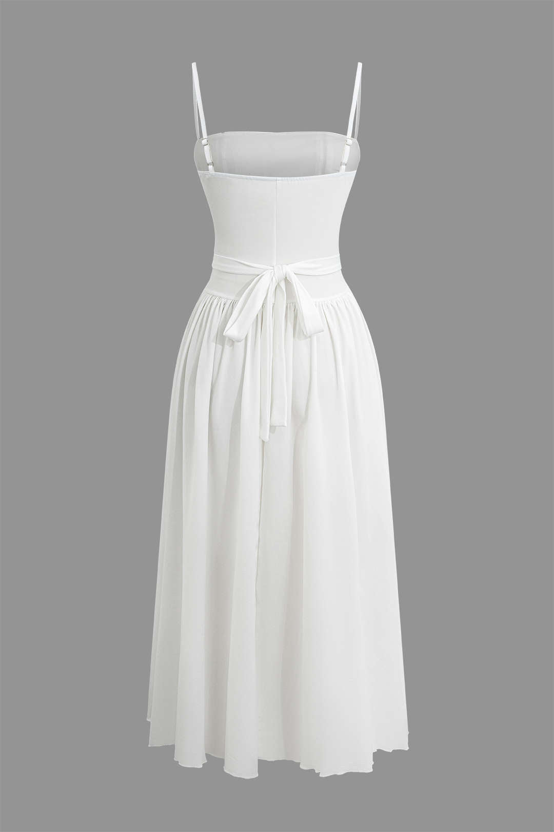 Tie A-line Spaghetti Strap Midi Dress