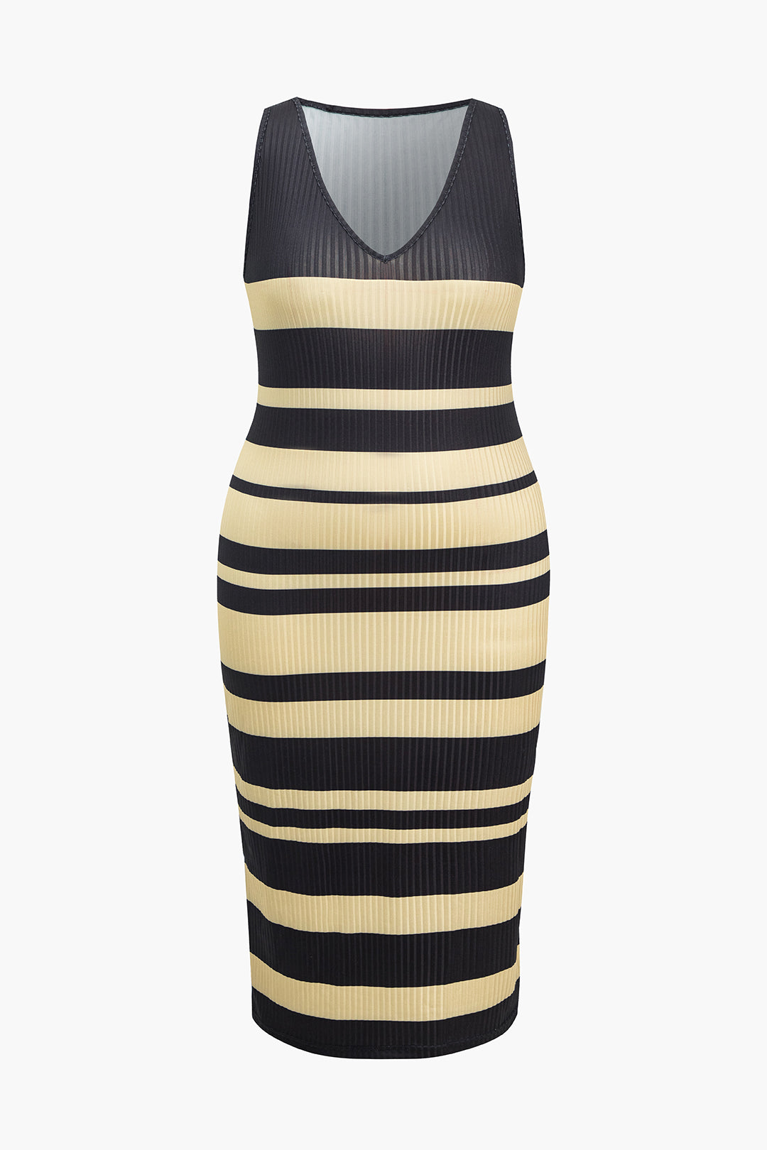Plus Size Stripe Tank V-neck Midi Dress