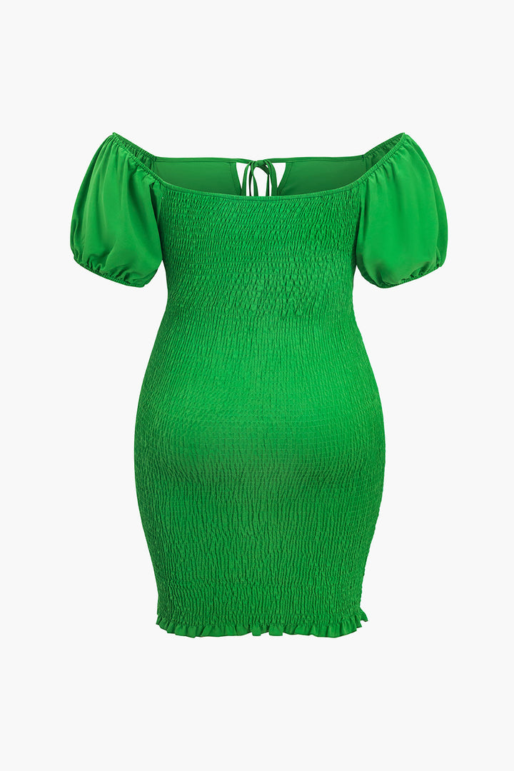 Plus Size Solid Shirred Off -Shoulder Mini Dress