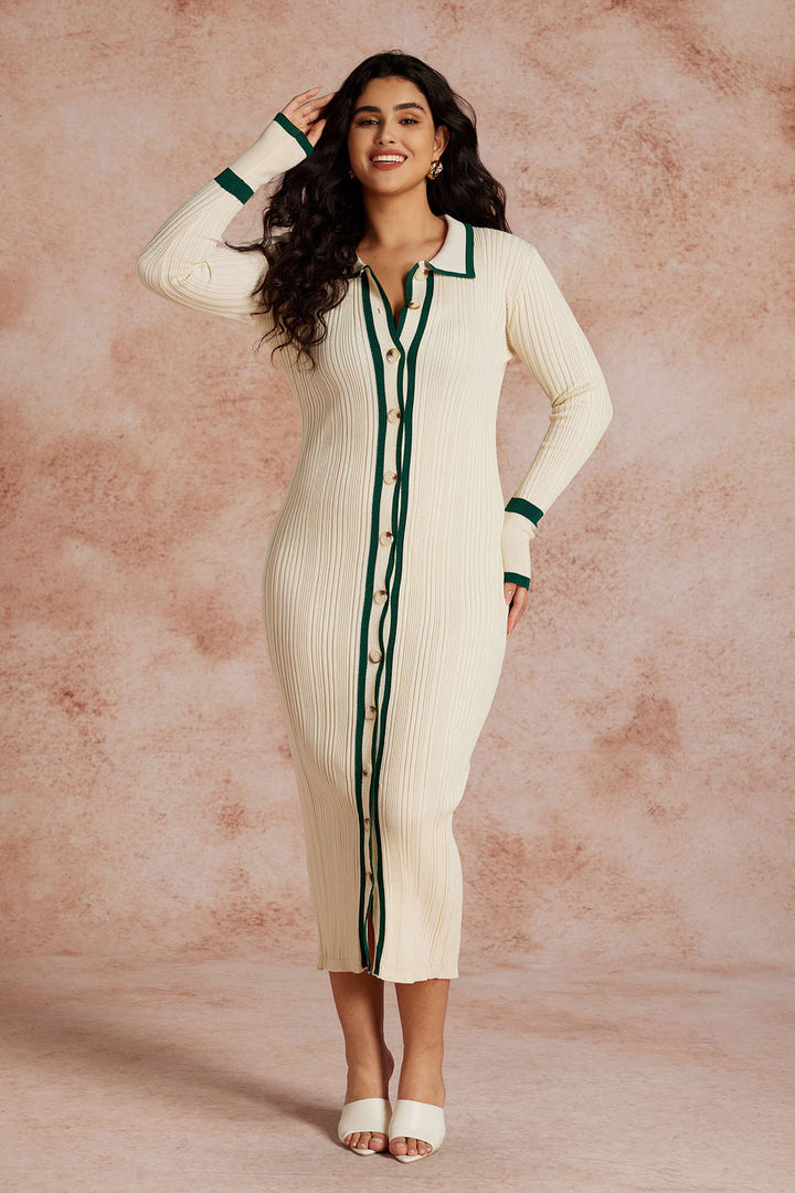 Plus Size Knit Button Color Block Dress