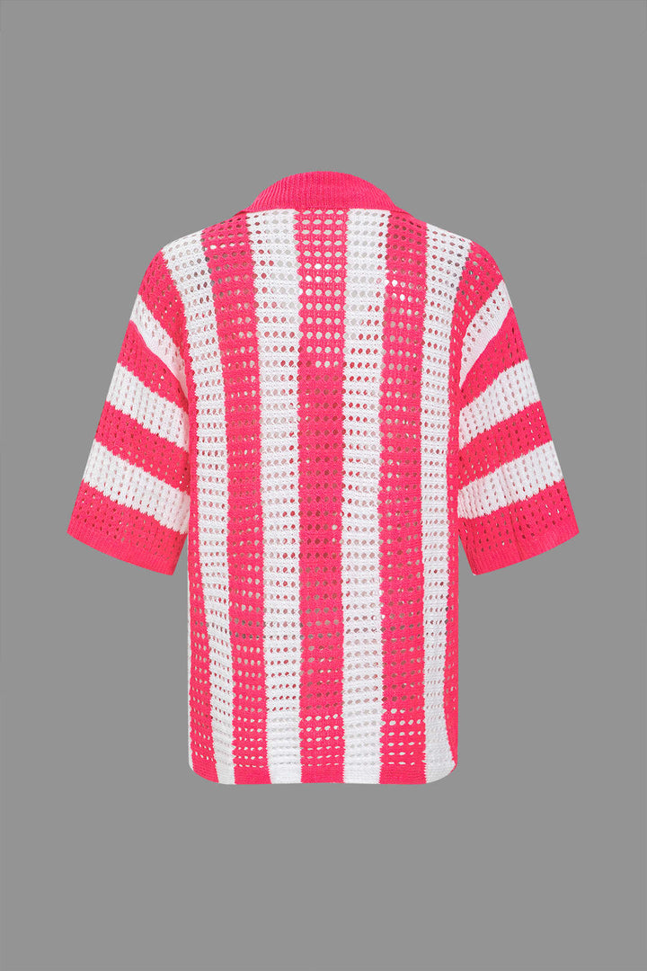 Stripe Knit Hollow Out Shorts Set