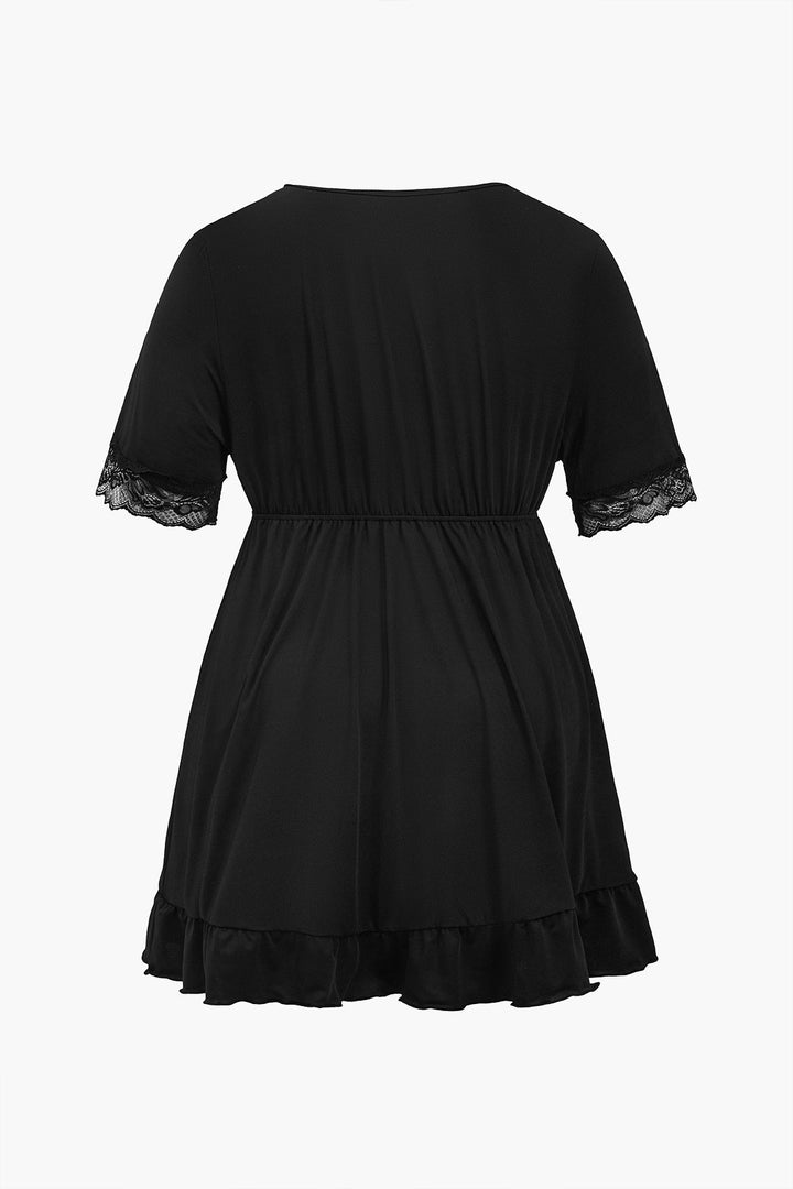 Plus Size Solid V-Neck Lace Edge Night Dress