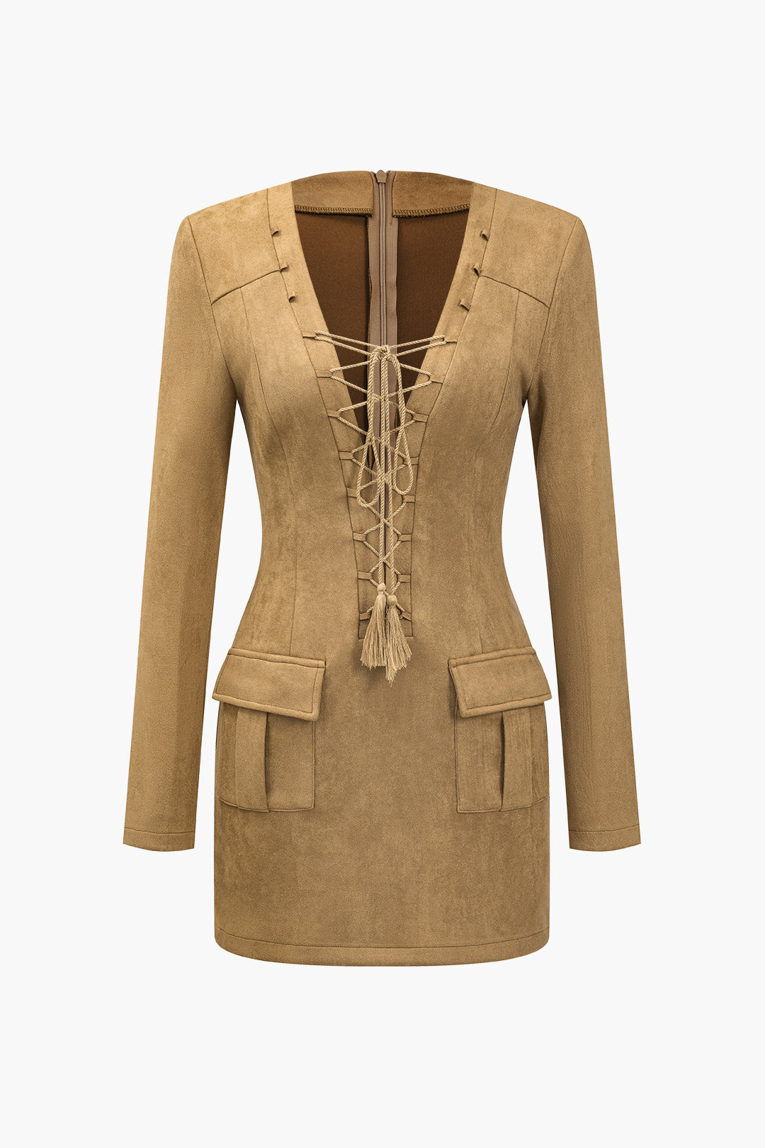 Solid Tie Front Drawstring Mini Dress