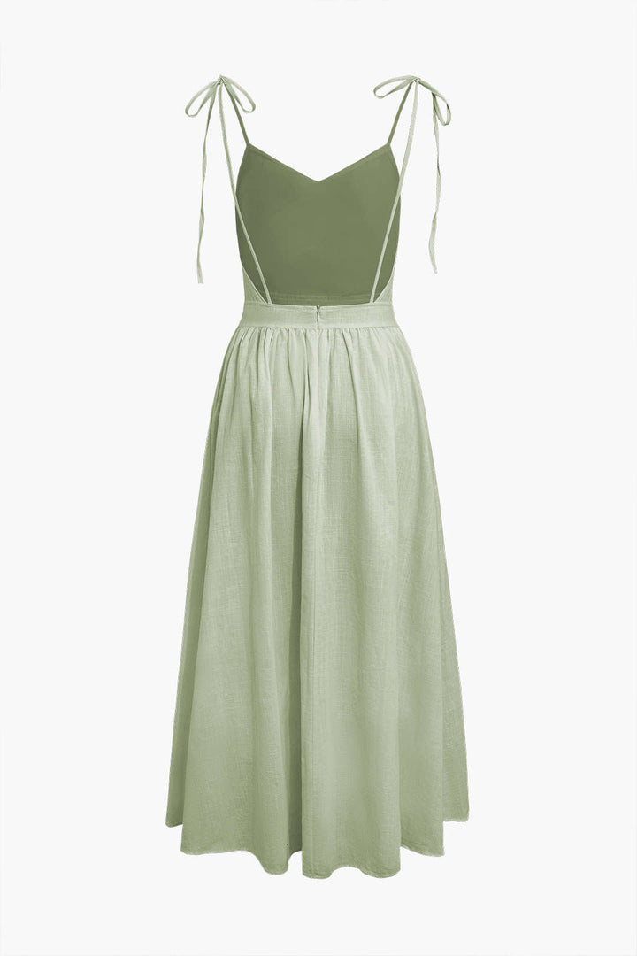 Tie Strap Backless Pleated Maxi Dress