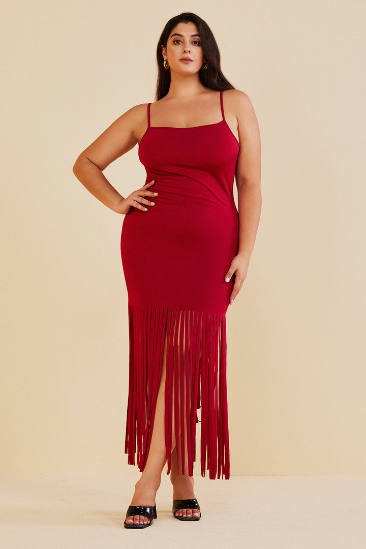 Plus Size Fringe Cami  Midi Dress