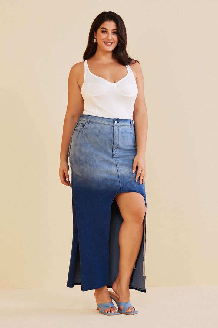 Plus Size Split Denim Skirt