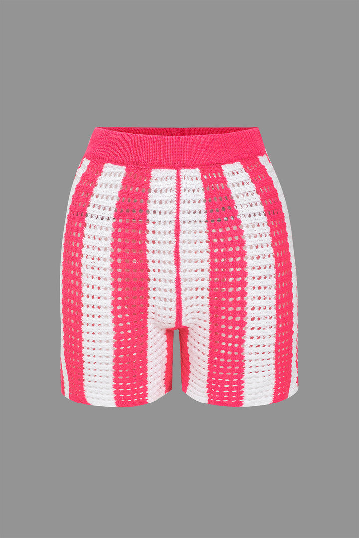 Stripe Knit Hollow Out Shorts Set