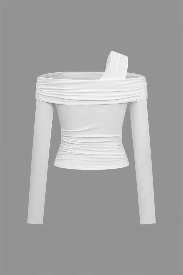 Solid Cut Out Ruched Long-Sleeve Top