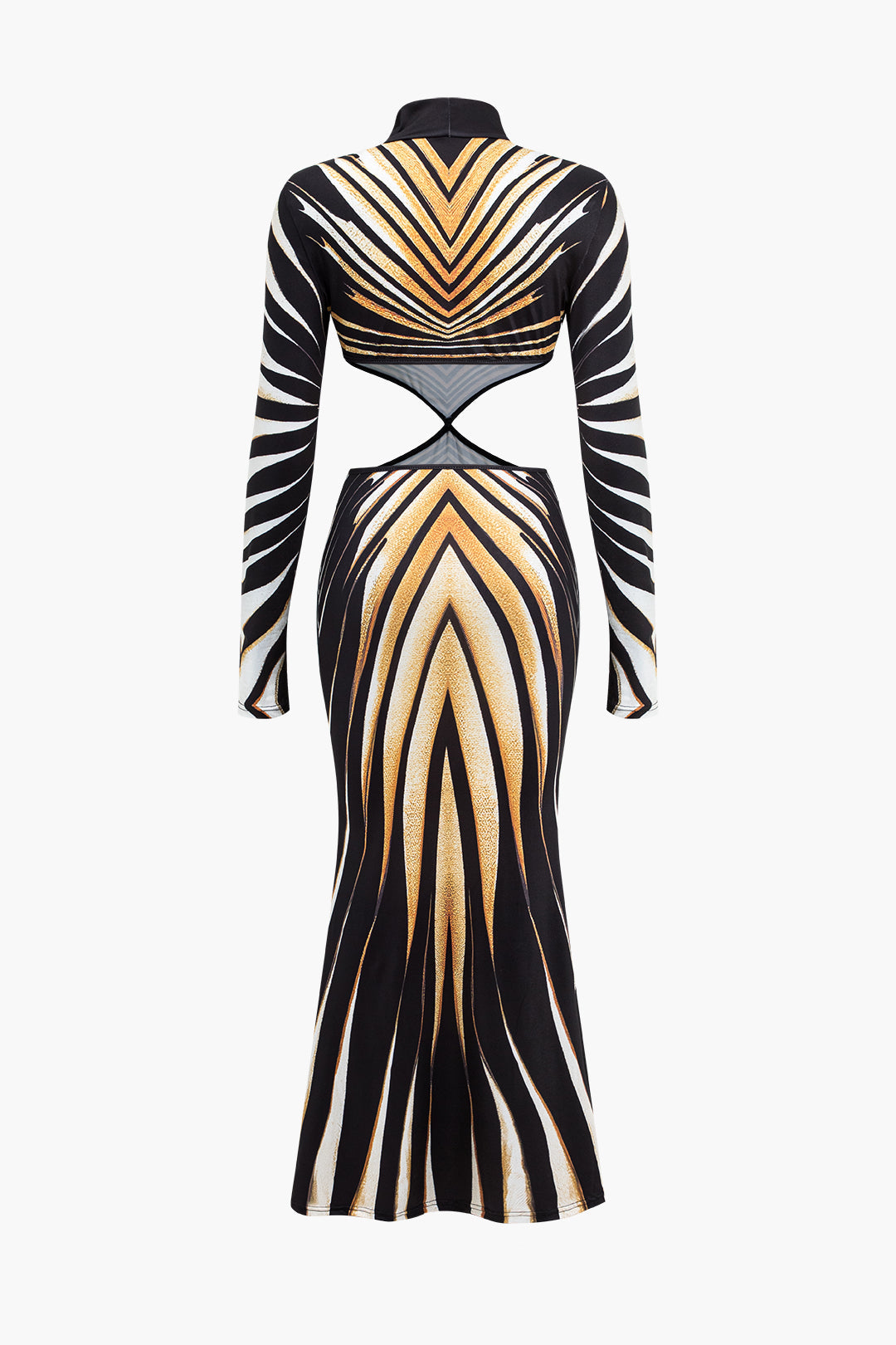 Stripes Print Cut Out Long Sleeve Maxi Dress