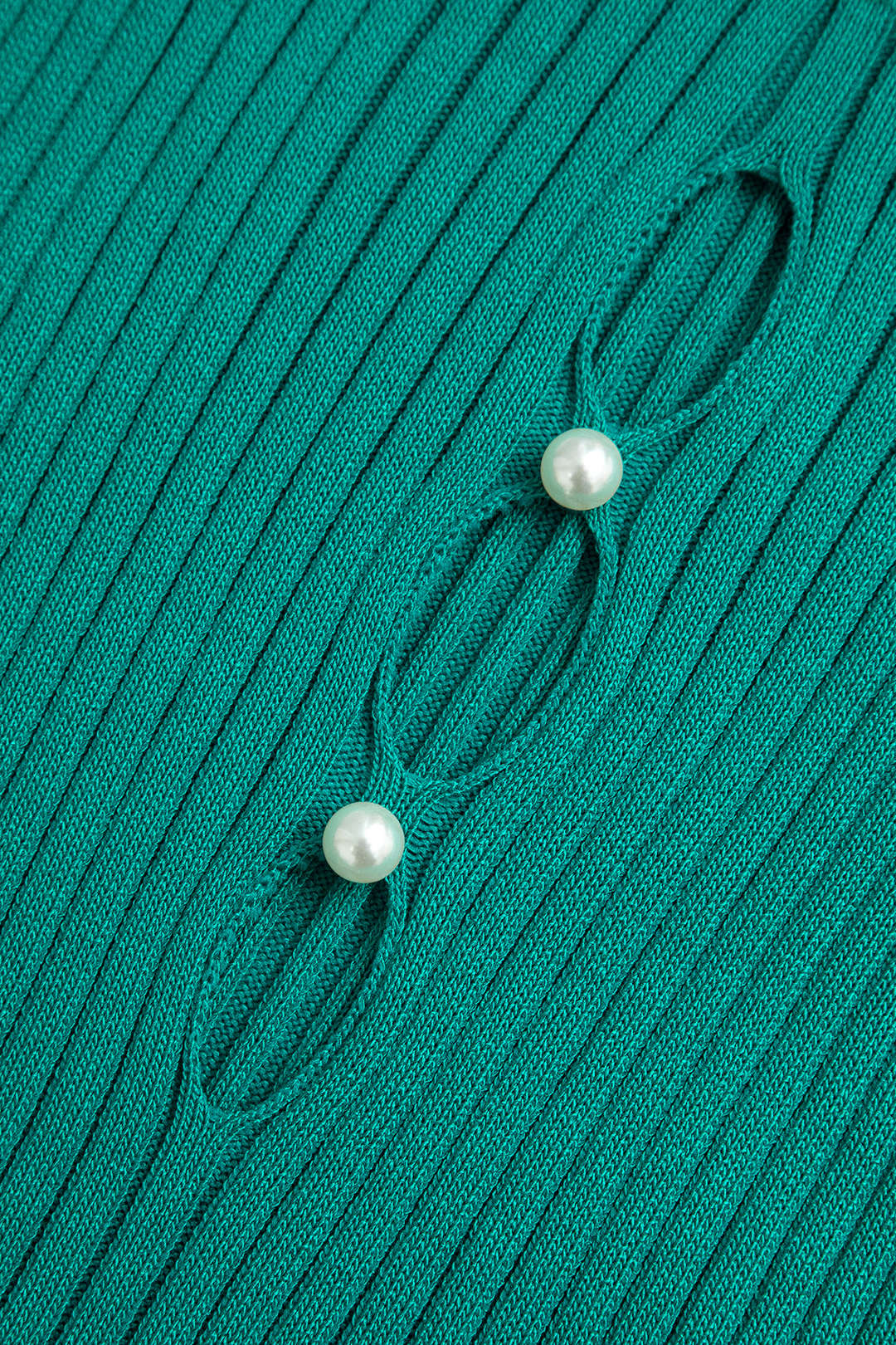 Solid Knit Cut Out Pearls Scallop Edge Dress