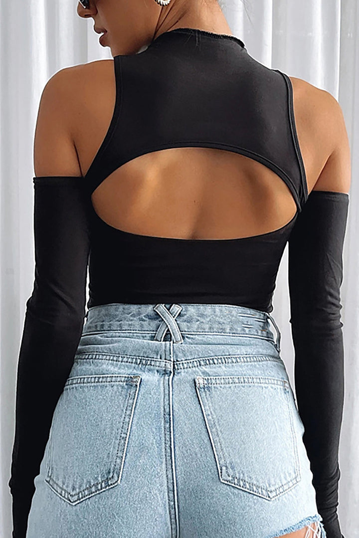 Solid Cut Out Long-Sleeve Bodysuit