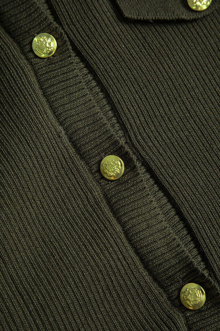 Solid Sweater Button Fake Pockets Mini Dress