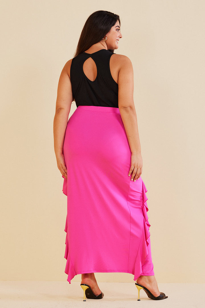 Plus Size Layered Ruffle Split Skirt