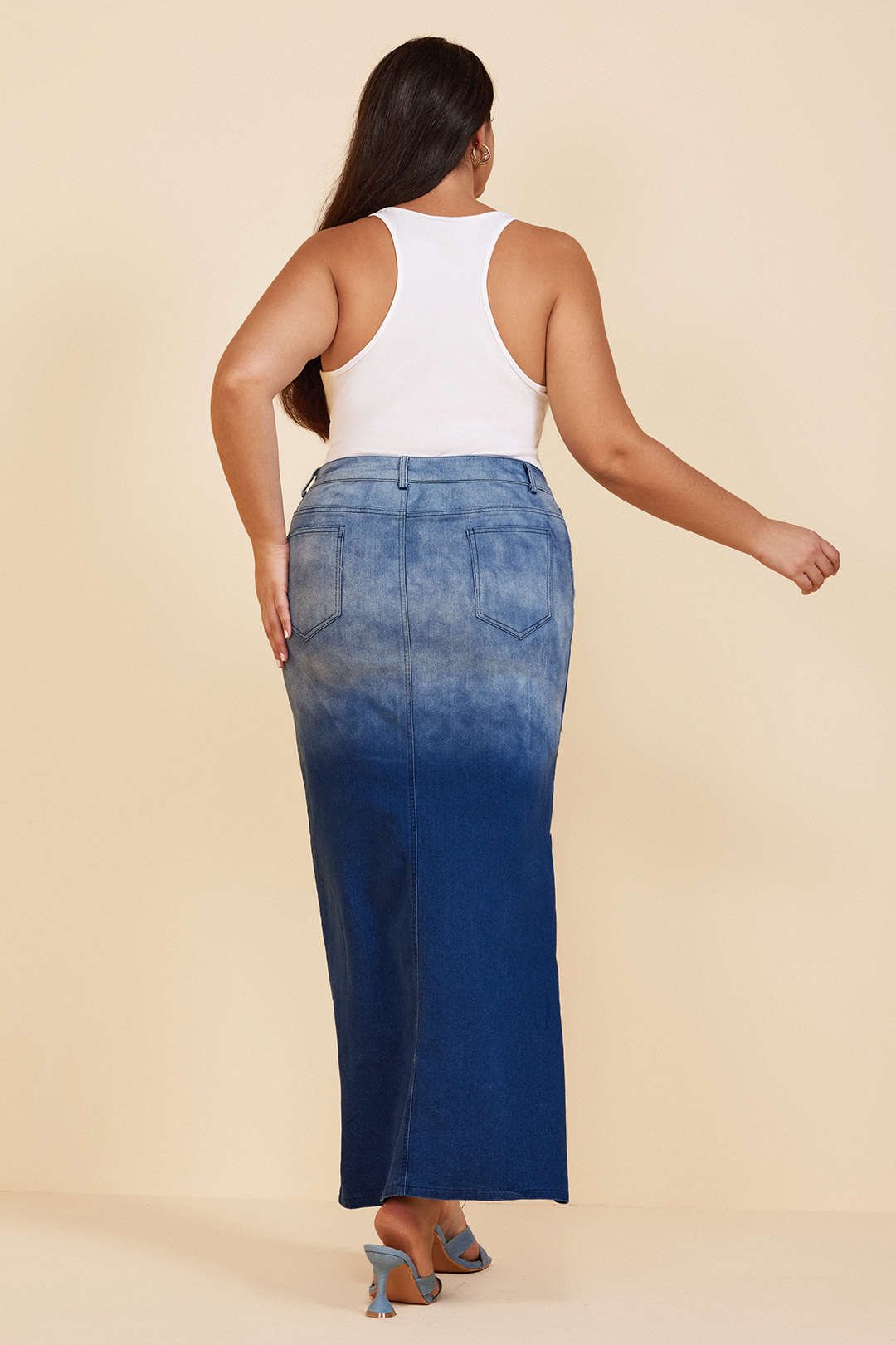 Plus Size Split Denim Skirt