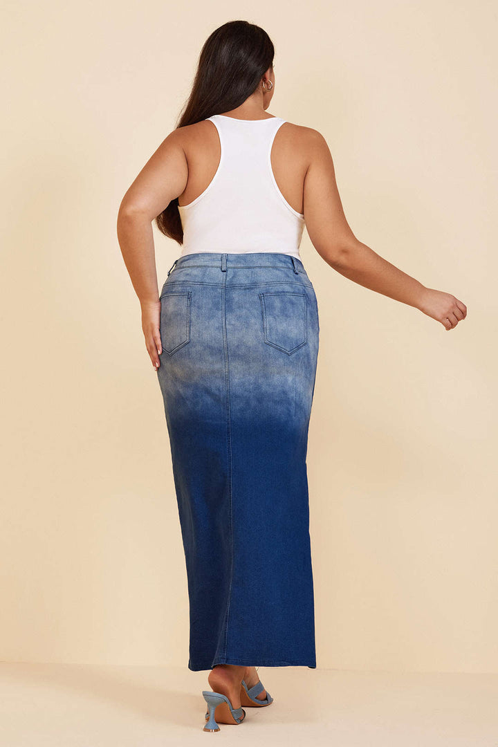Plus Size Split Denim Skirt