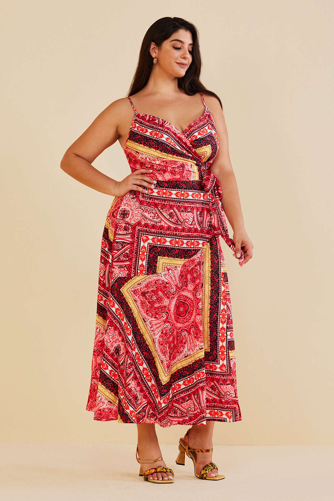Plus Size Bohemian Print Wrap Maxi Dress
