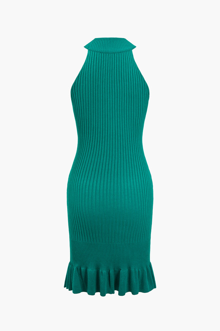 Solid Knit Cut Out Pearls Scallop Edge Dress